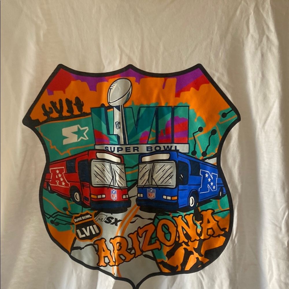 STARTER White and Orange Short Sleeve Tee from the Super Bowl